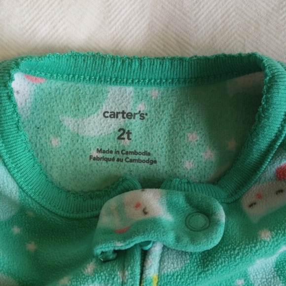 carter's teal owl fleece zipper footie sleeper pajamas 2T toddler girls - Picture 5 of 6